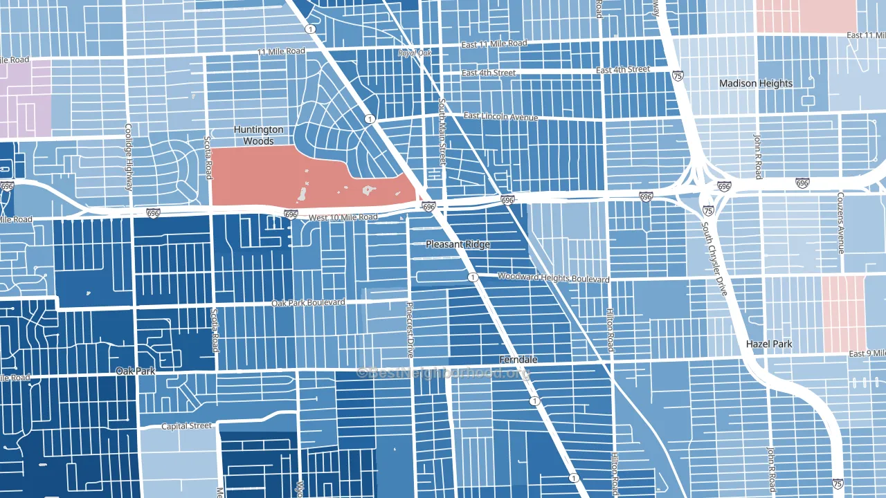 Pleasant Ridge, MI block-group political-lean map