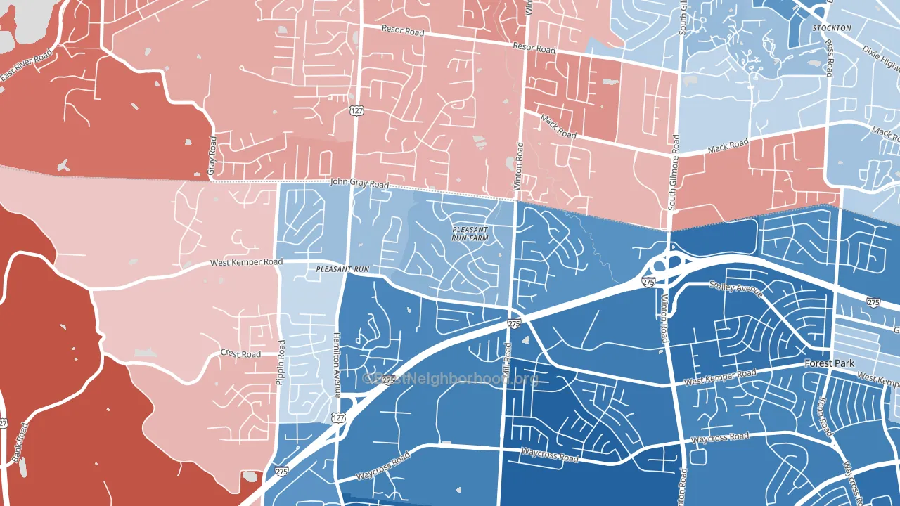 Pleasant Run Farm, Cincinnati, OH block-group political-lean map