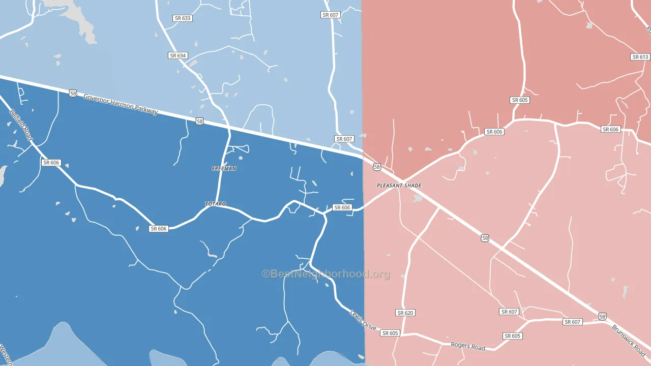 Pleasant Shade, VA block-group political-lean map