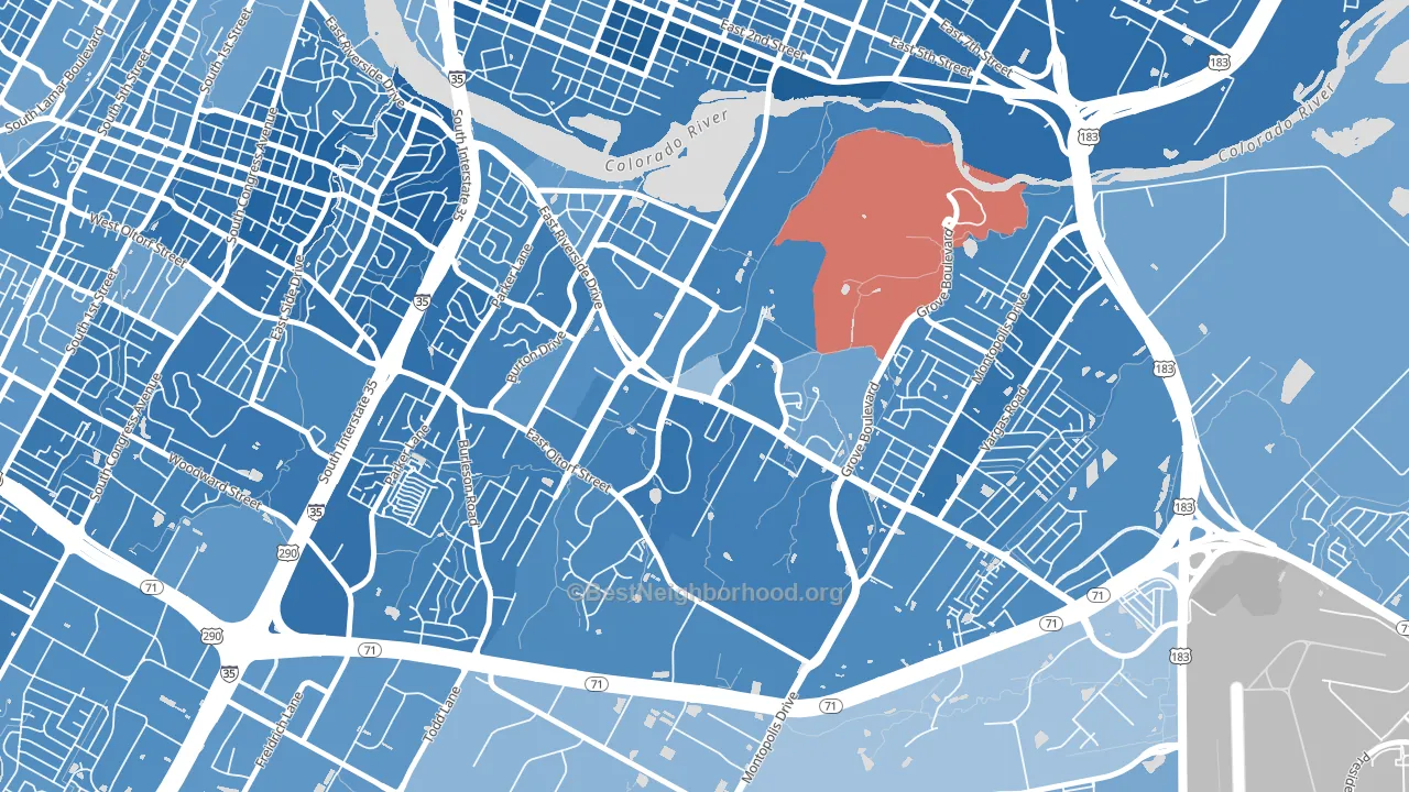 Pleasant Valley, Austin, TX block-group political-lean map