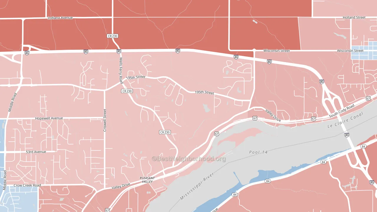 Pleasant Valley, IA block-group political-lean map