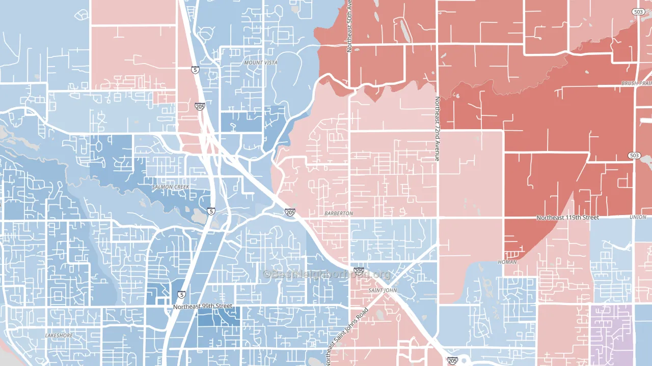 Pleasant Valley, Vancouver, WA block-group political-lean map