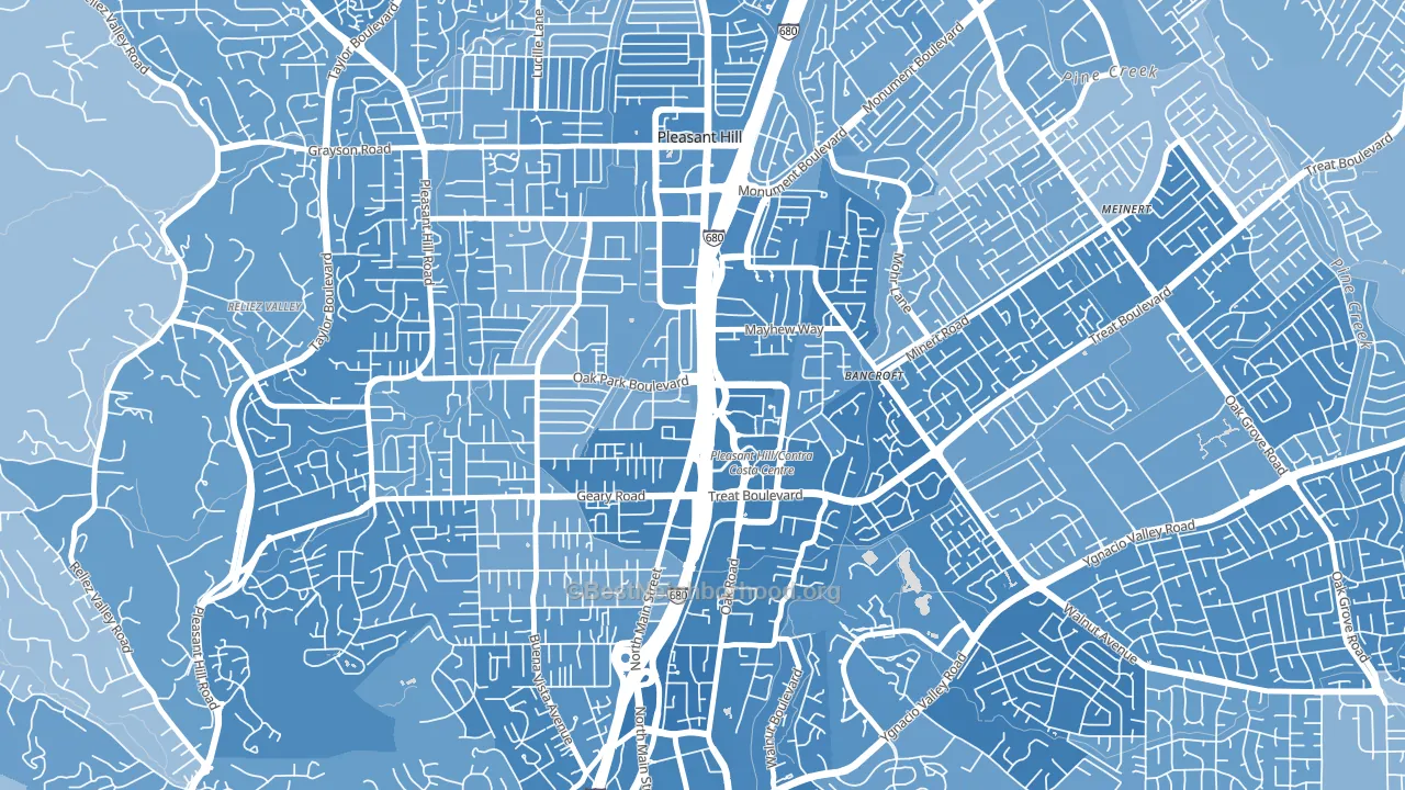 Pleasant Valley, Walnut Creek, CA block-group political-lean map