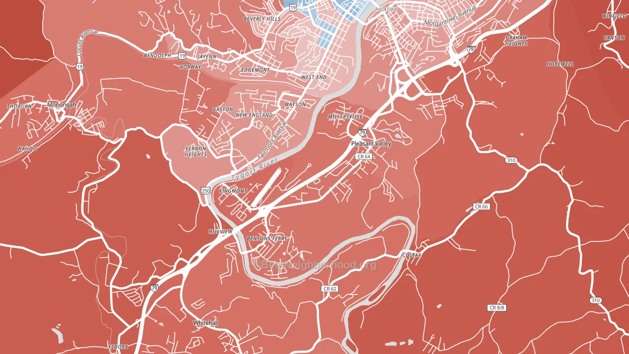 Pleasant Valley, WV block-group political-lean map