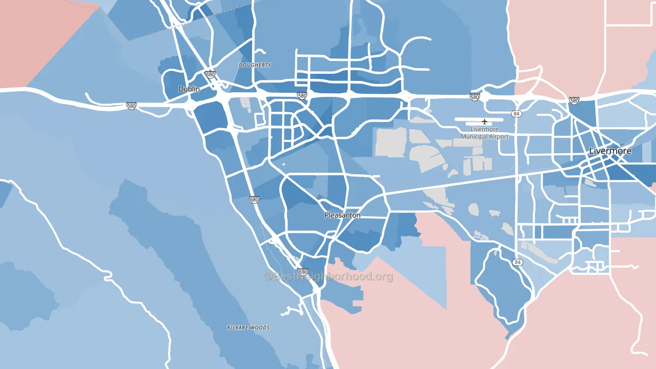 Pleasanton, CA block-group political-lean map