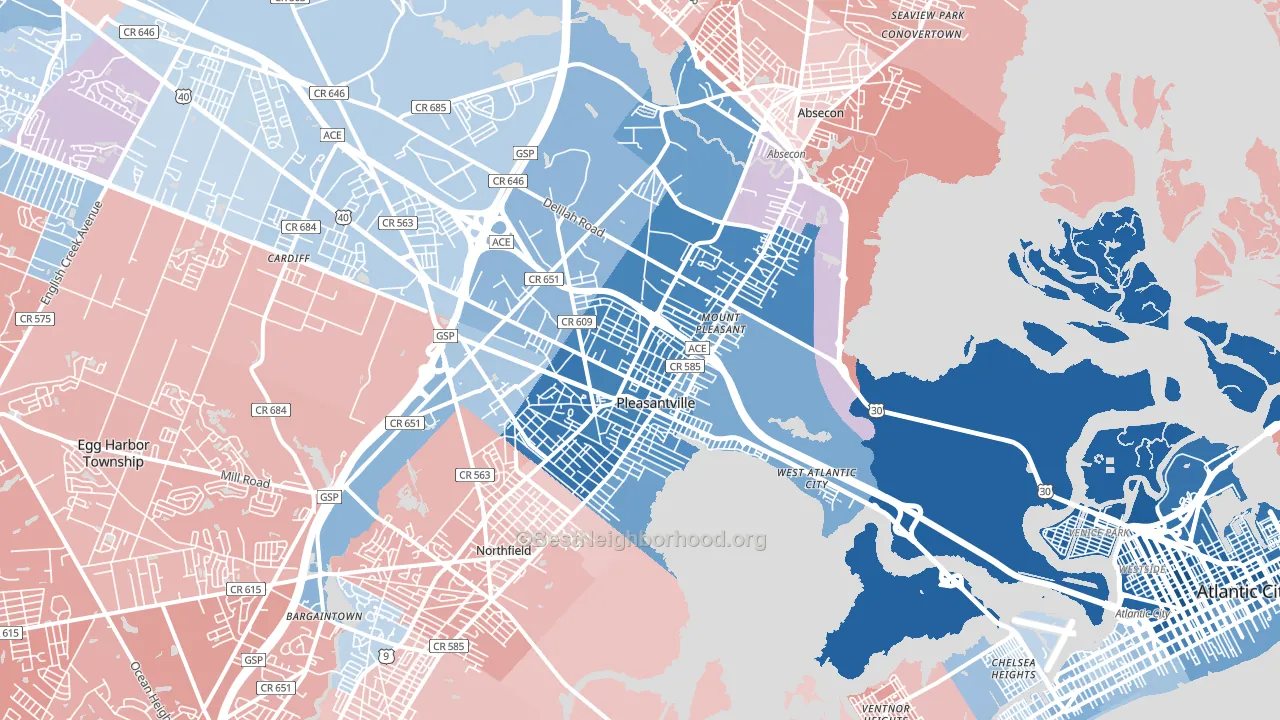 Pleasantville, NJ block-group political-lean map