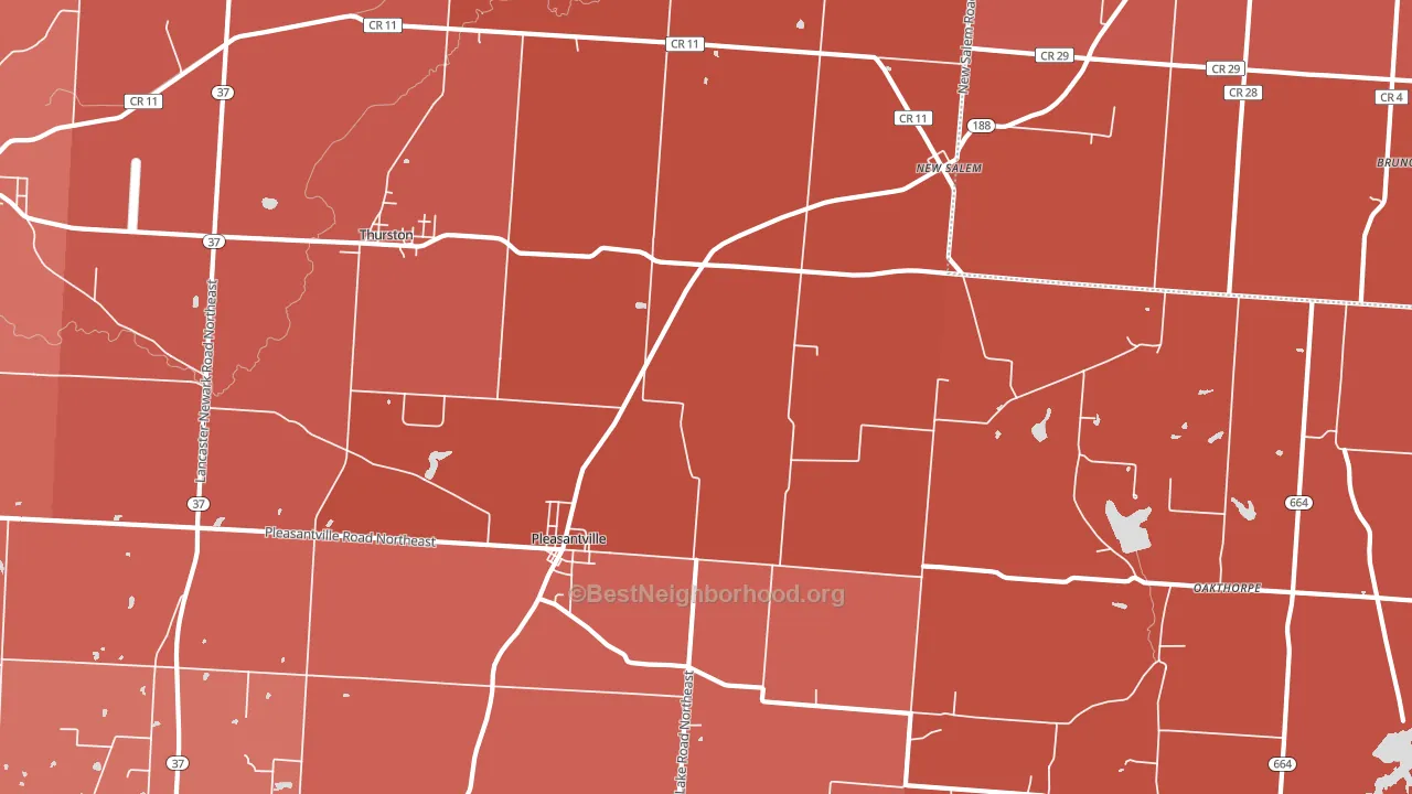 Pleasantville, OH block-group political-lean map