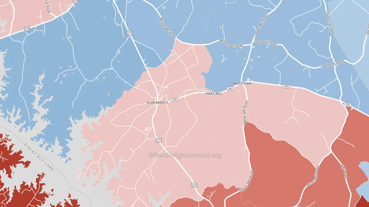 Plum Branch, SC block-group political-lean map