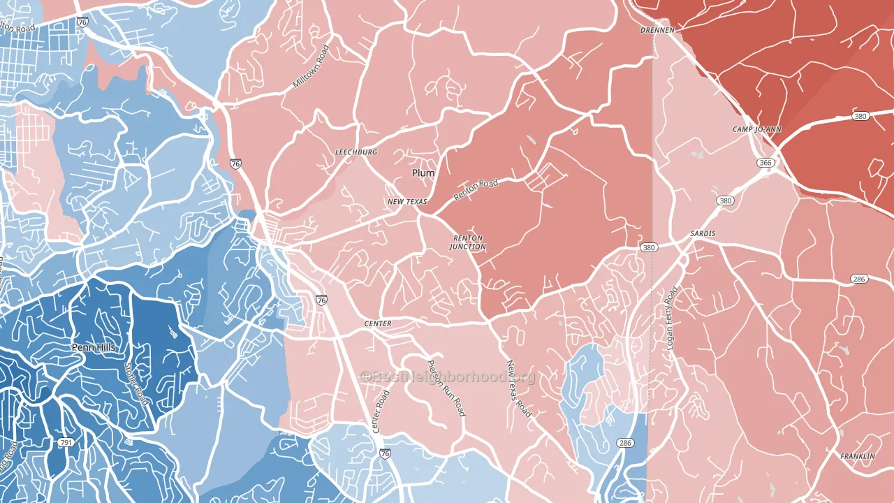 Plum, PA block-group political-lean map