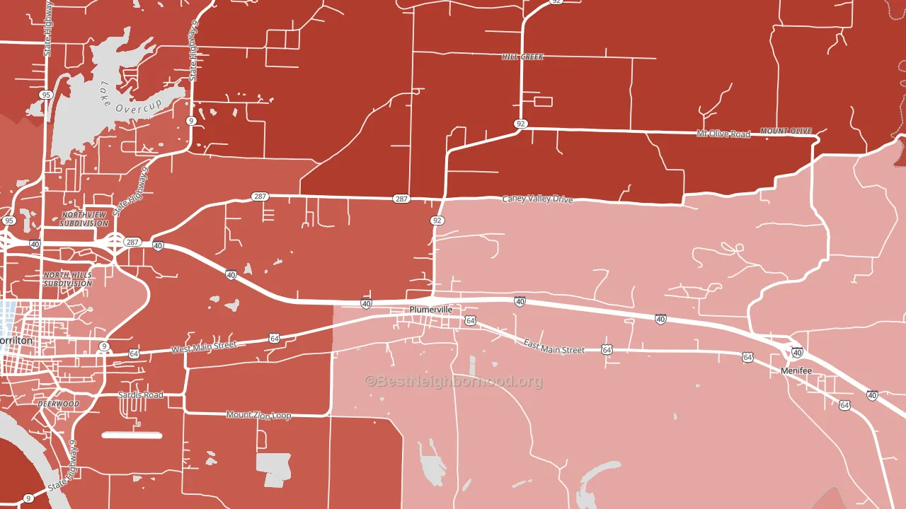 Plumerville, AR block-group political-lean map
