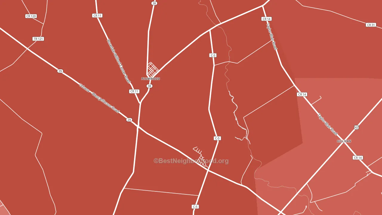 Plumwood, OH block-group political-lean map