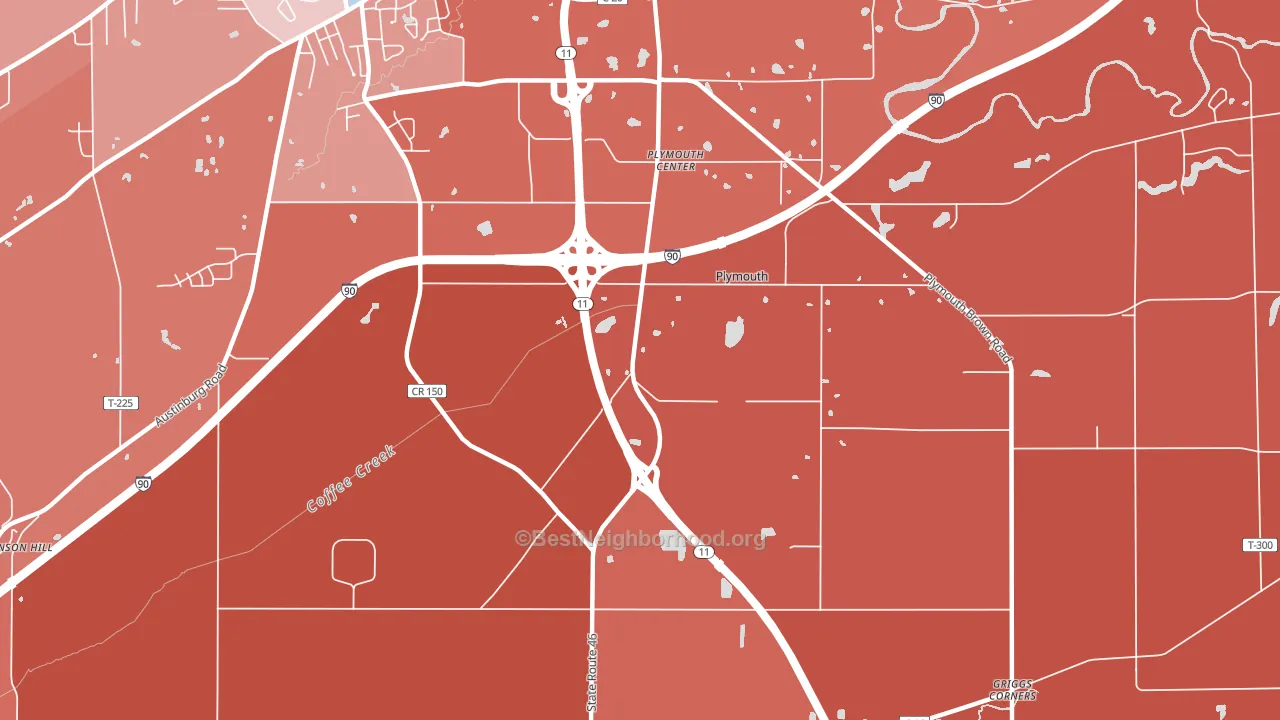 Plymouth Center, OH block-group political-lean map