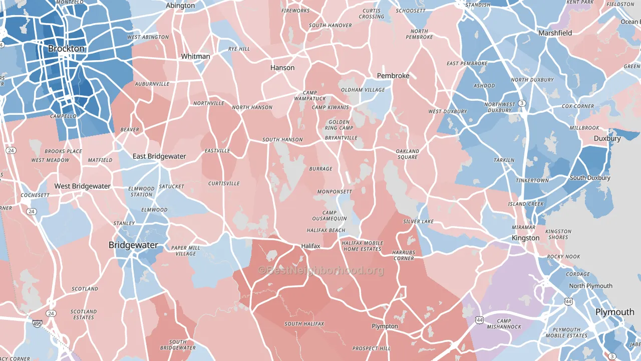 Plymouth County, MA block-group political-lean map