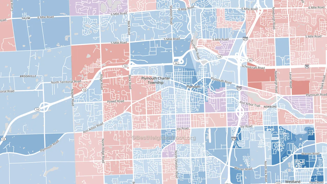 Plymouth, MI block-group political-lean map