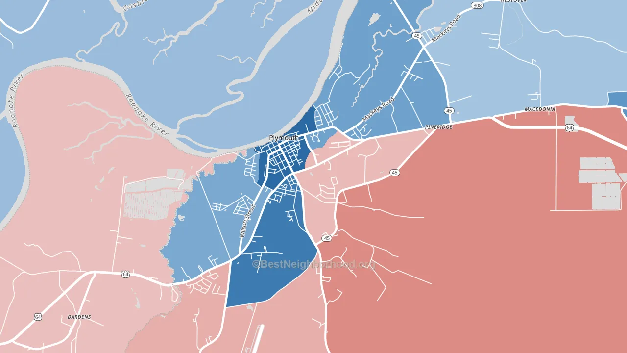 Plymouth, NC block-group political-lean map