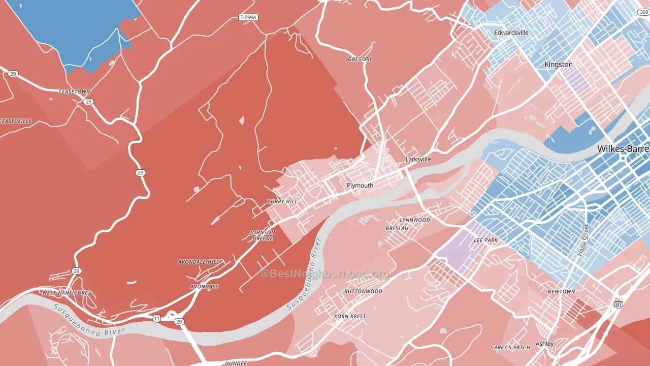 Plymouth, PA block-group political-lean map