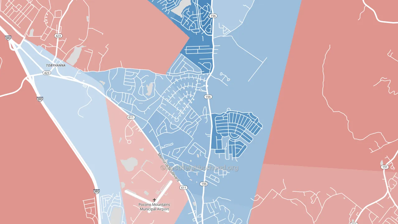 Pocono Farms, Tobyhanna, PA block-group political-lean map