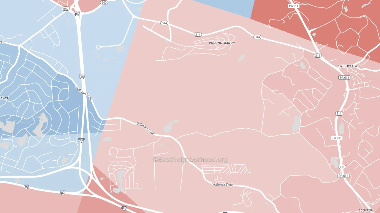 Pocono Manor, PA block-group political-lean map