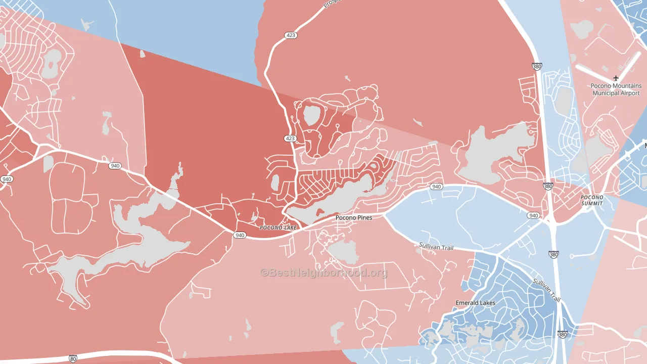 Pocono Pines, PA block-group political-lean map