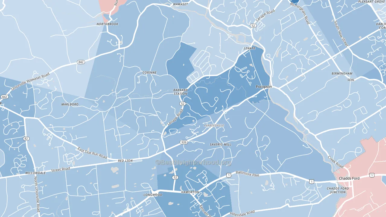 Pocopson, PA block-group political-lean map