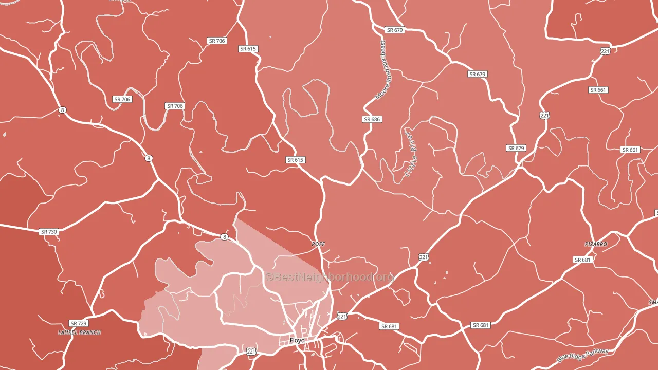 Poff, VA block-group political-lean map