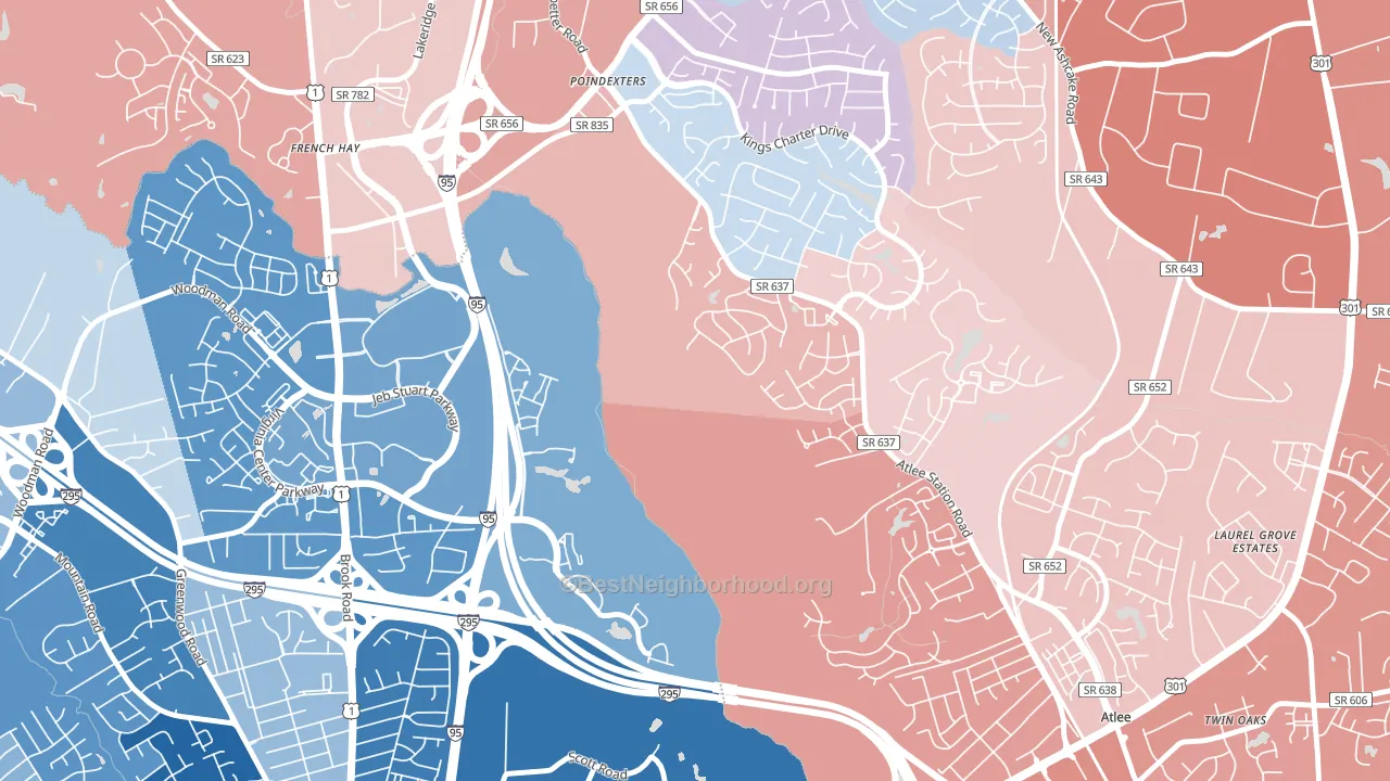 Poindexters, VA block-group political-lean map