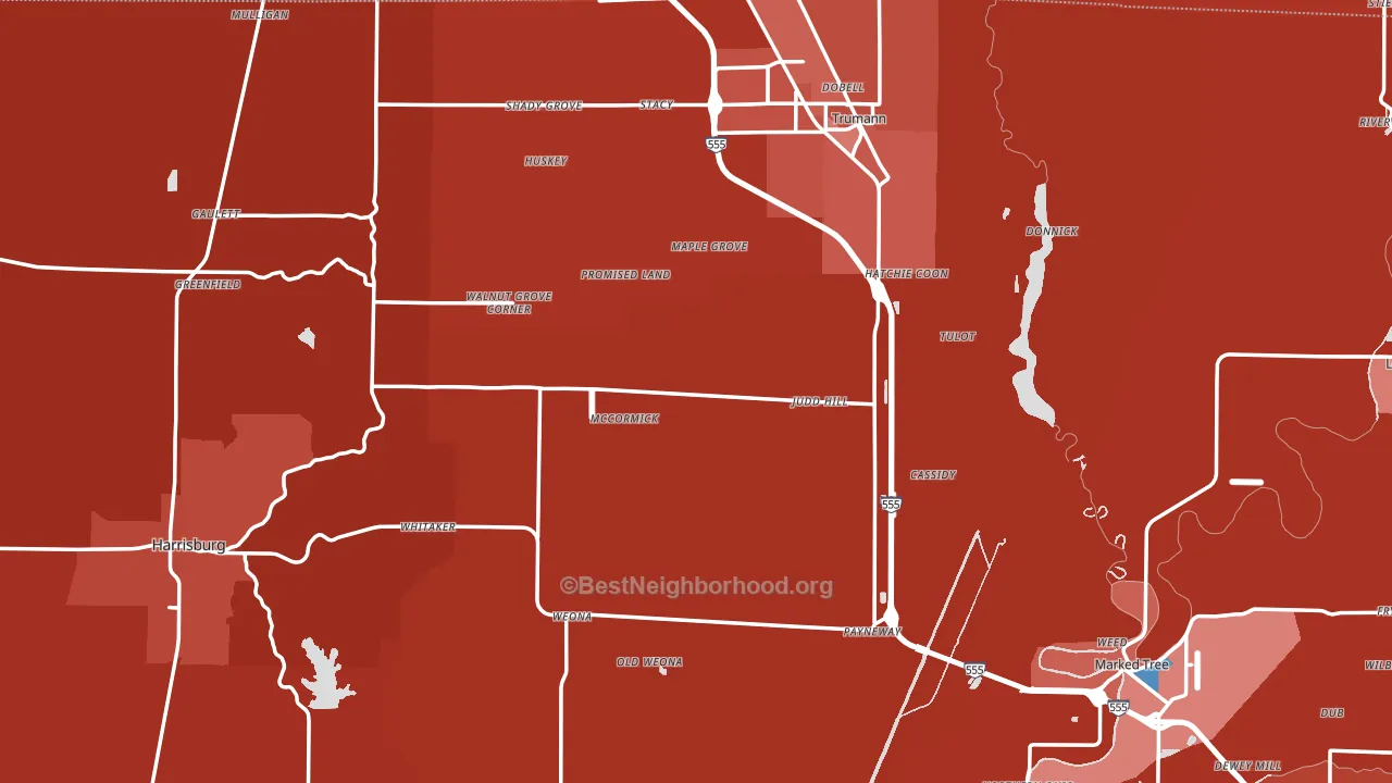 Poinsett County, AR block-group political-lean map