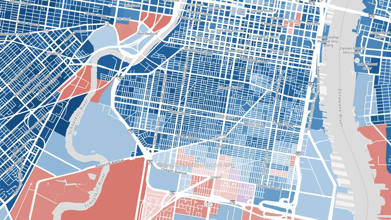 Point Breeze-Philadelphia, Philadelphia, PA block-group political-lean map