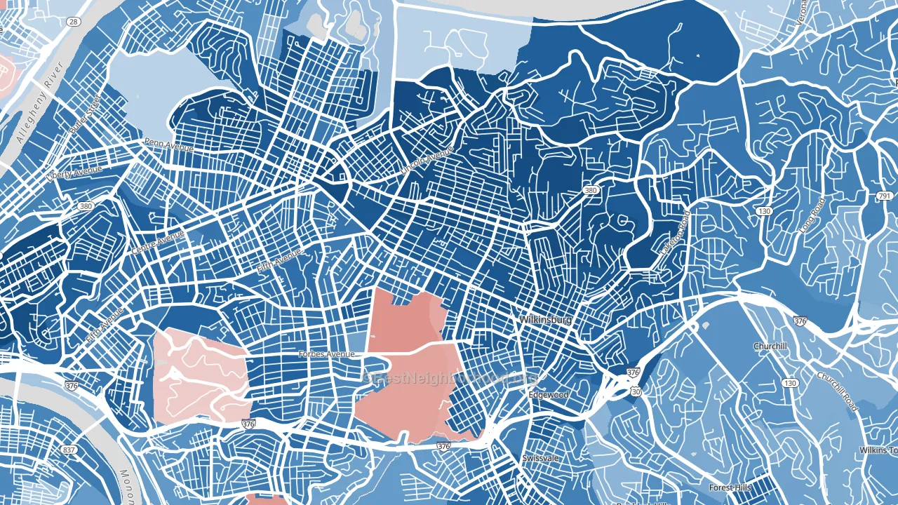 Point Breeze, Pittsburgh, PA block-group political-lean map