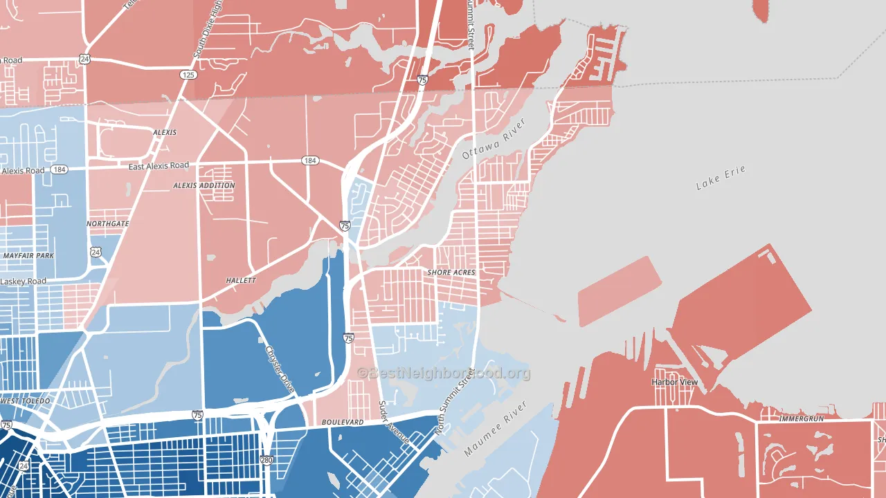 Point Place, Toledo, OH block-group political-lean map