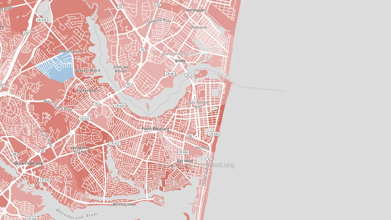 Point Pleasant Beach, NJ block-group political-lean map