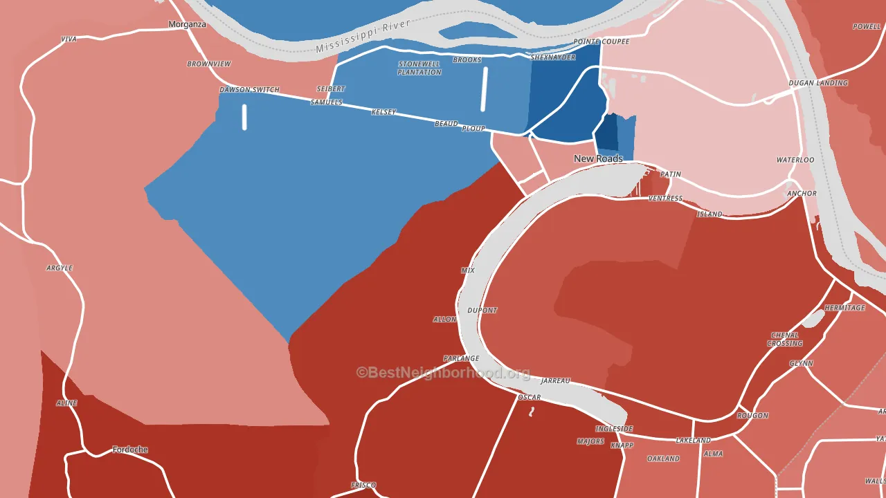 Pointe Coupee Parish, LA block-group political-lean map