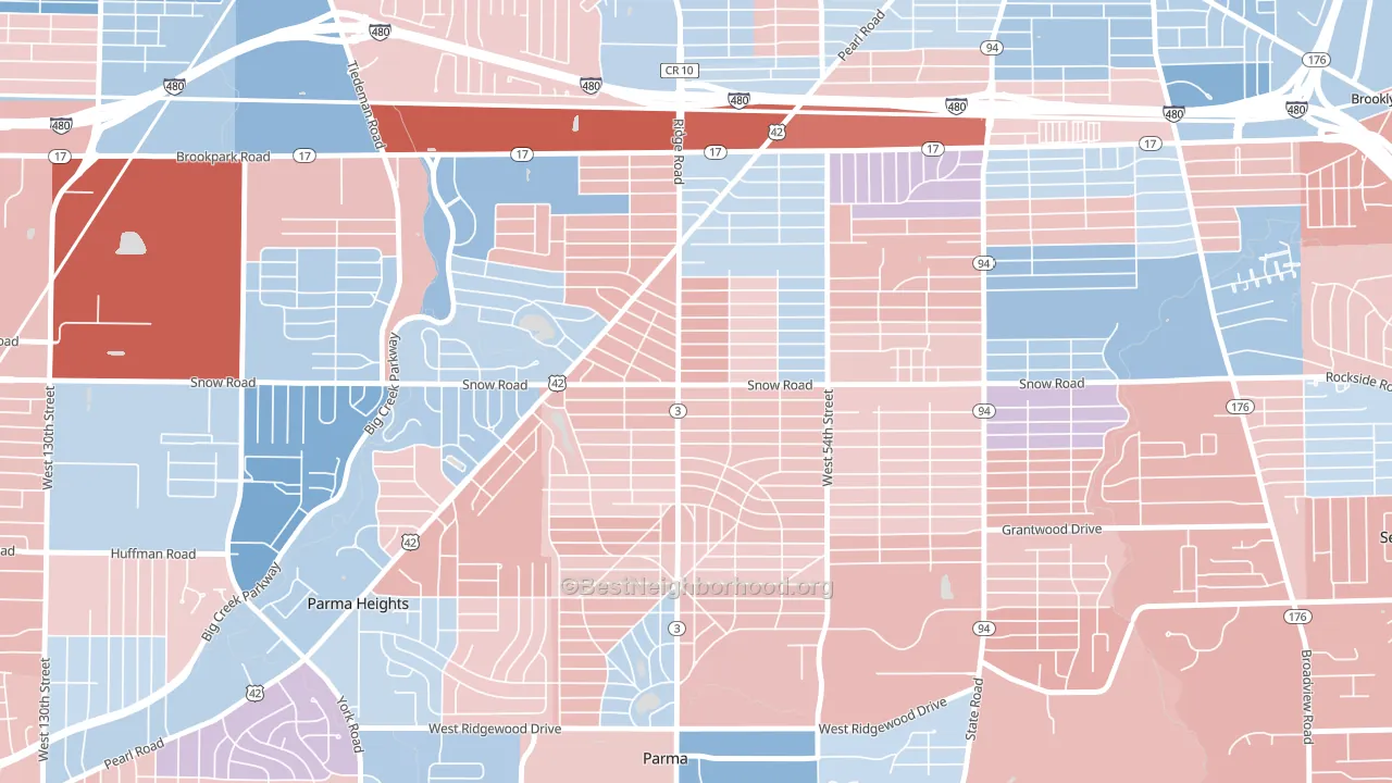 Polish Village, Parma, OH block-group political-lean map