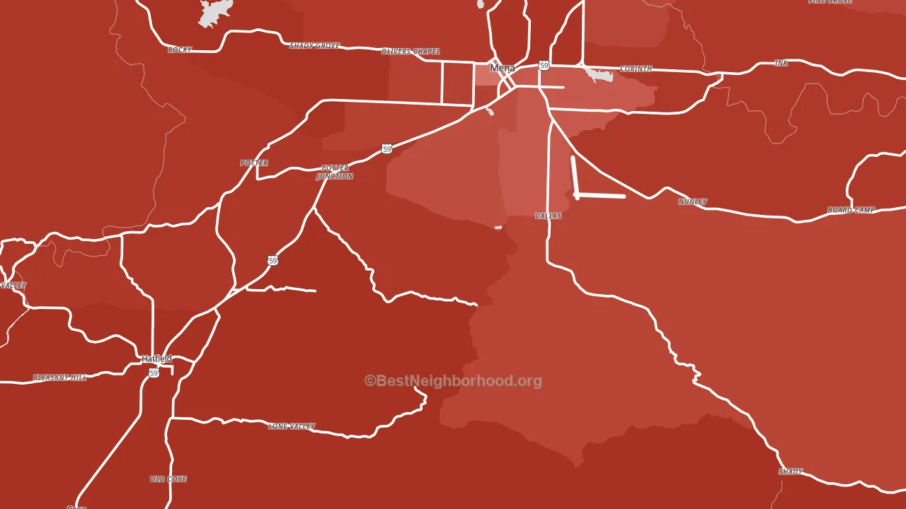 Polk County, AR block-group political-lean map