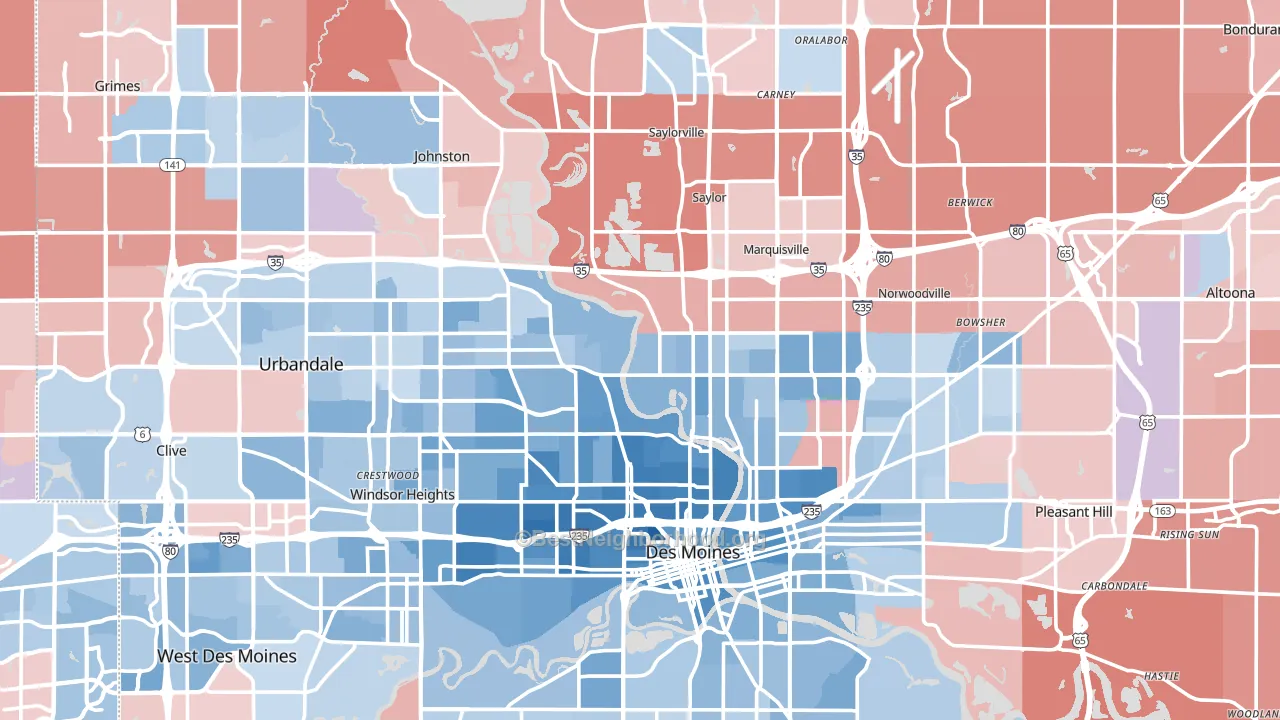 Polk County, IA block-group political-lean map