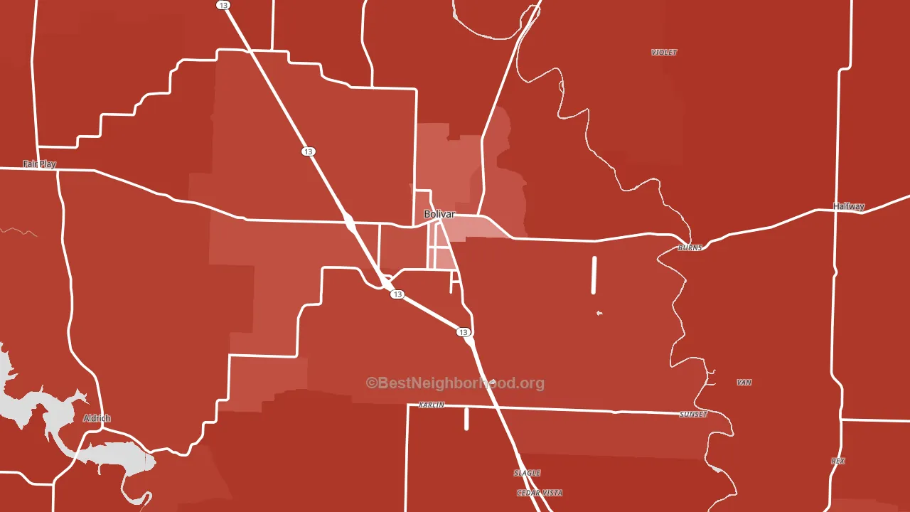 Polk County, MO block-group political-lean map