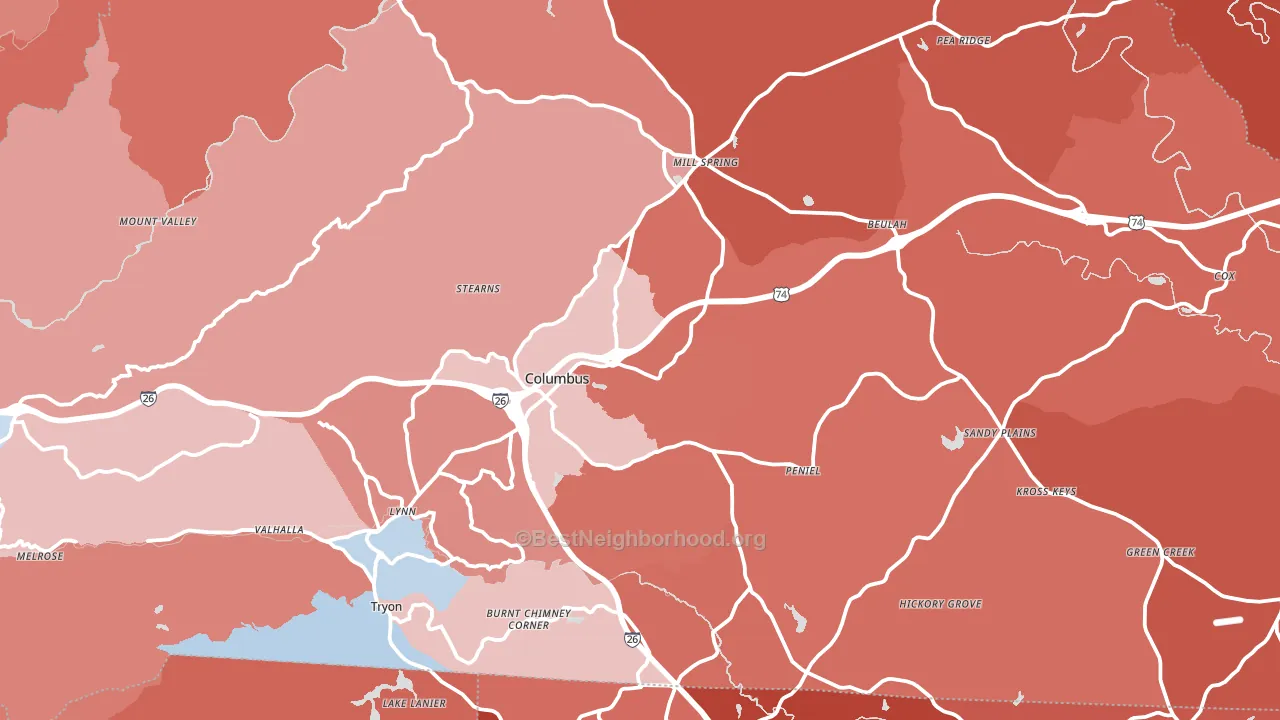 Polk County, NC block-group political-lean map