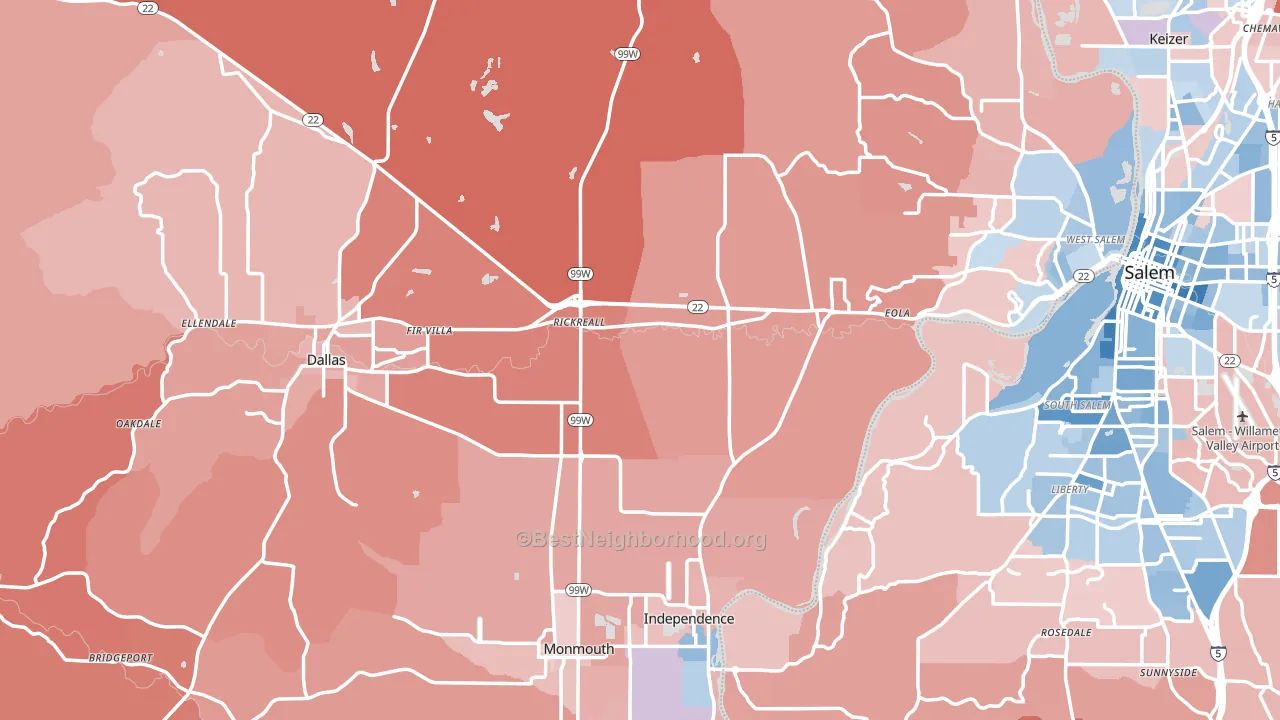 Polk County, OR block-group political-lean map