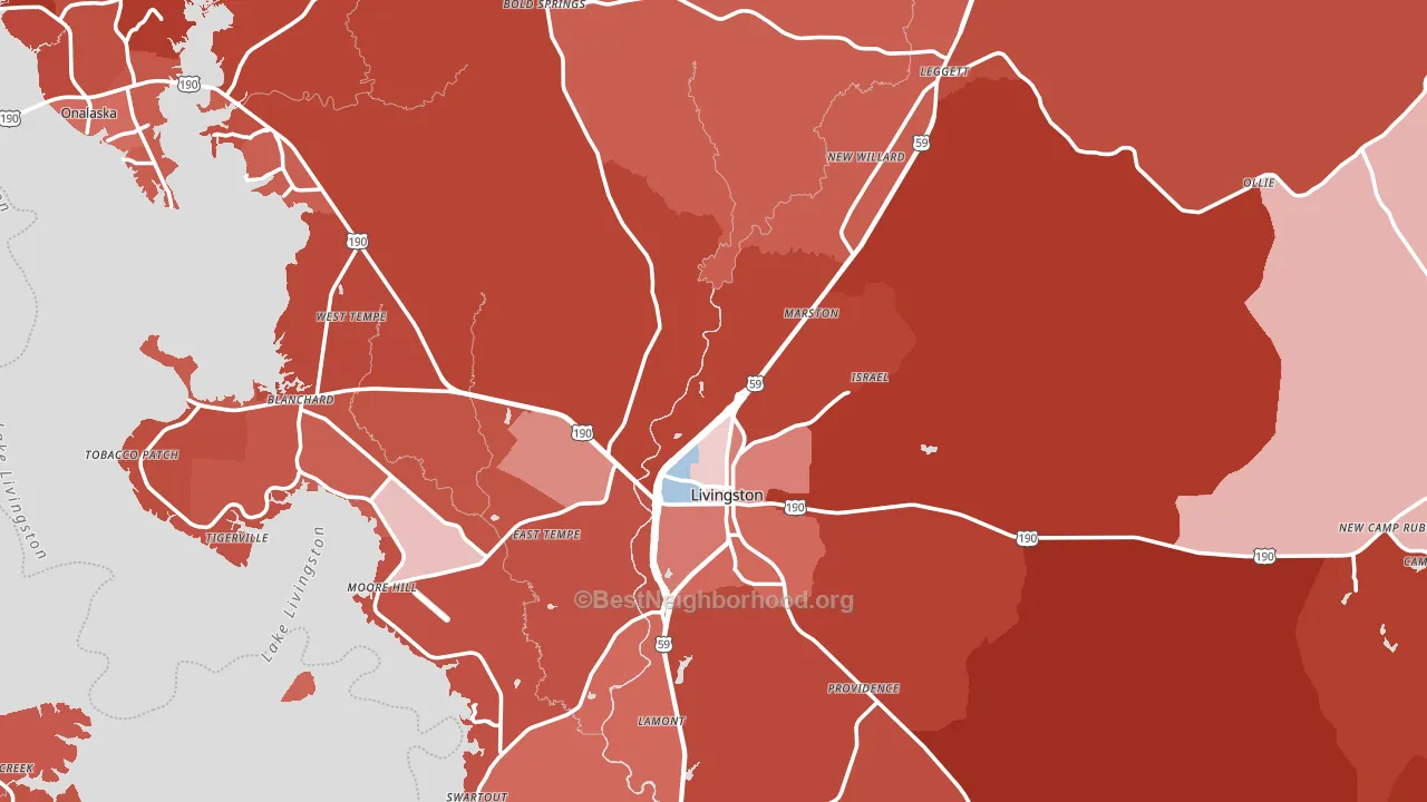 Polk County, TX block-group political-lean map