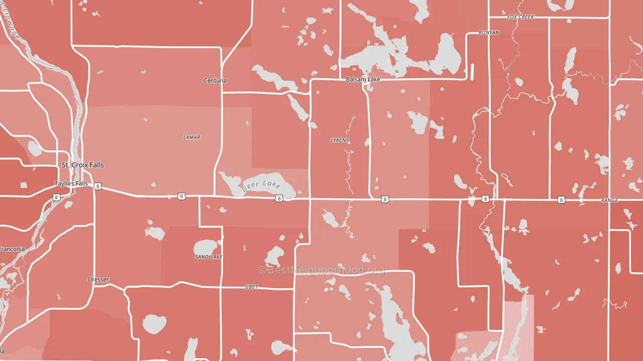 Polk County, WI block-group political-lean map