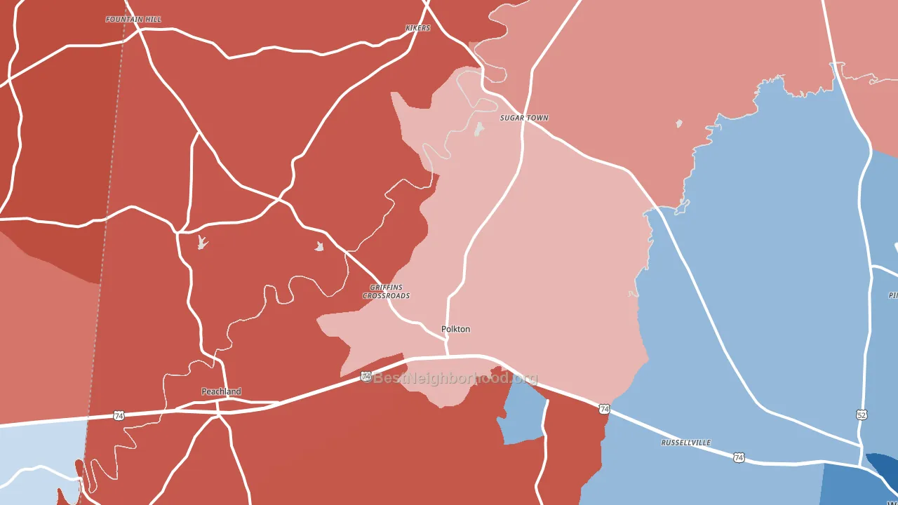 Polkton, NC block-group political-lean map
