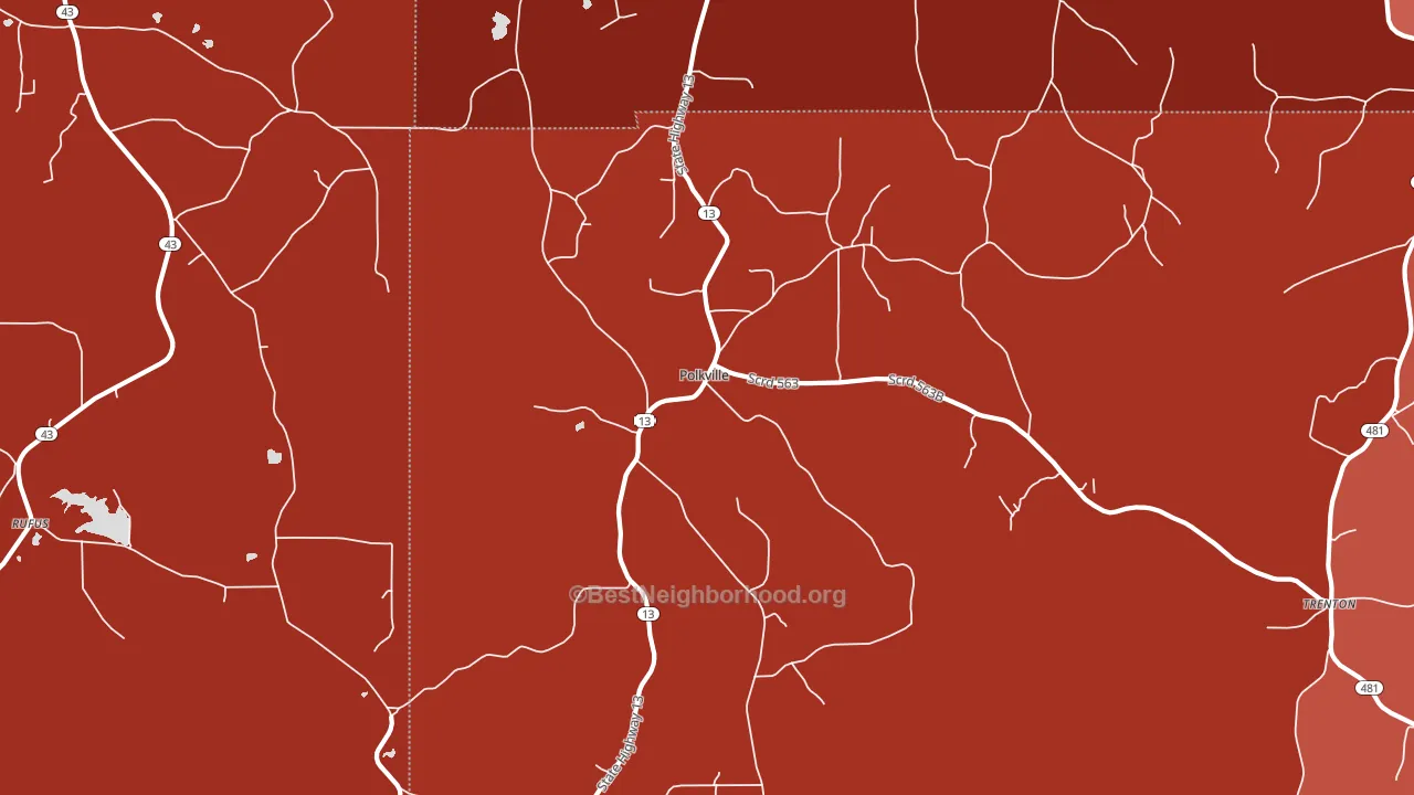 Polkville, MS block-group political-lean map