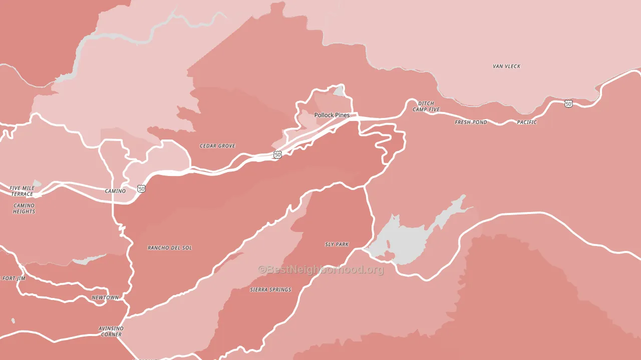 Pollock Pines, CA block-group political-lean map