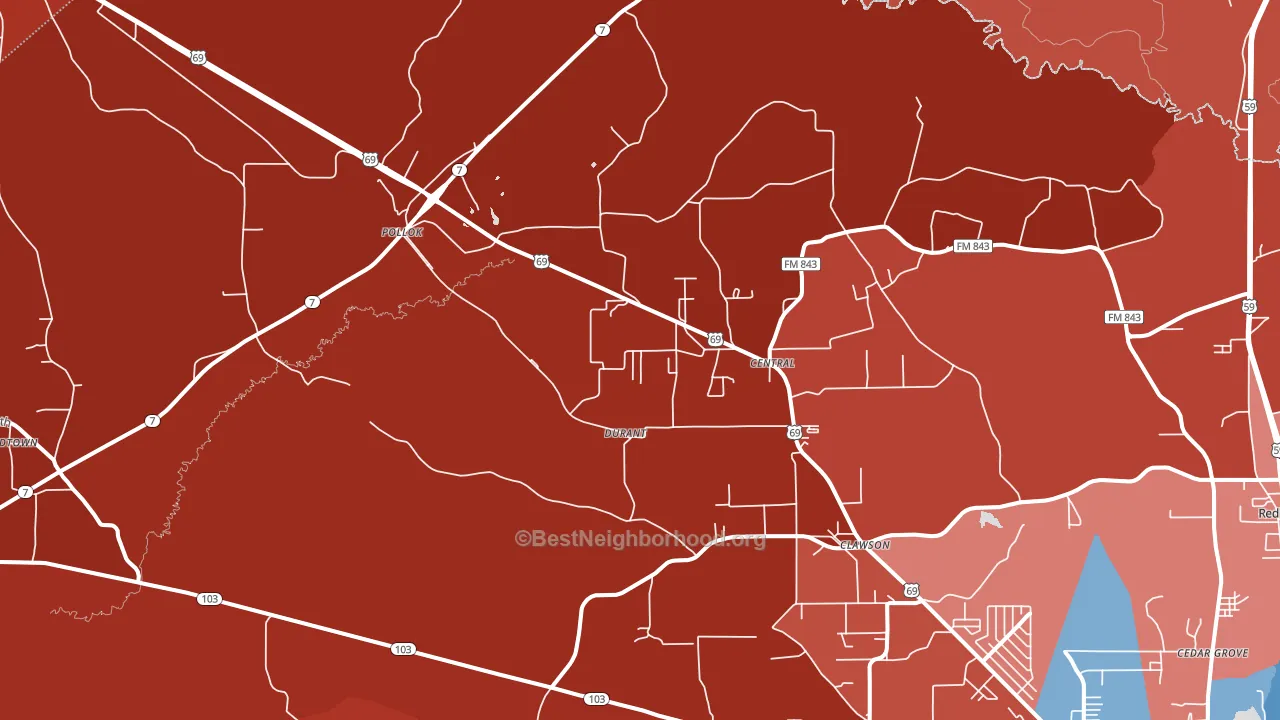 Pollok, TX block-group political-lean map