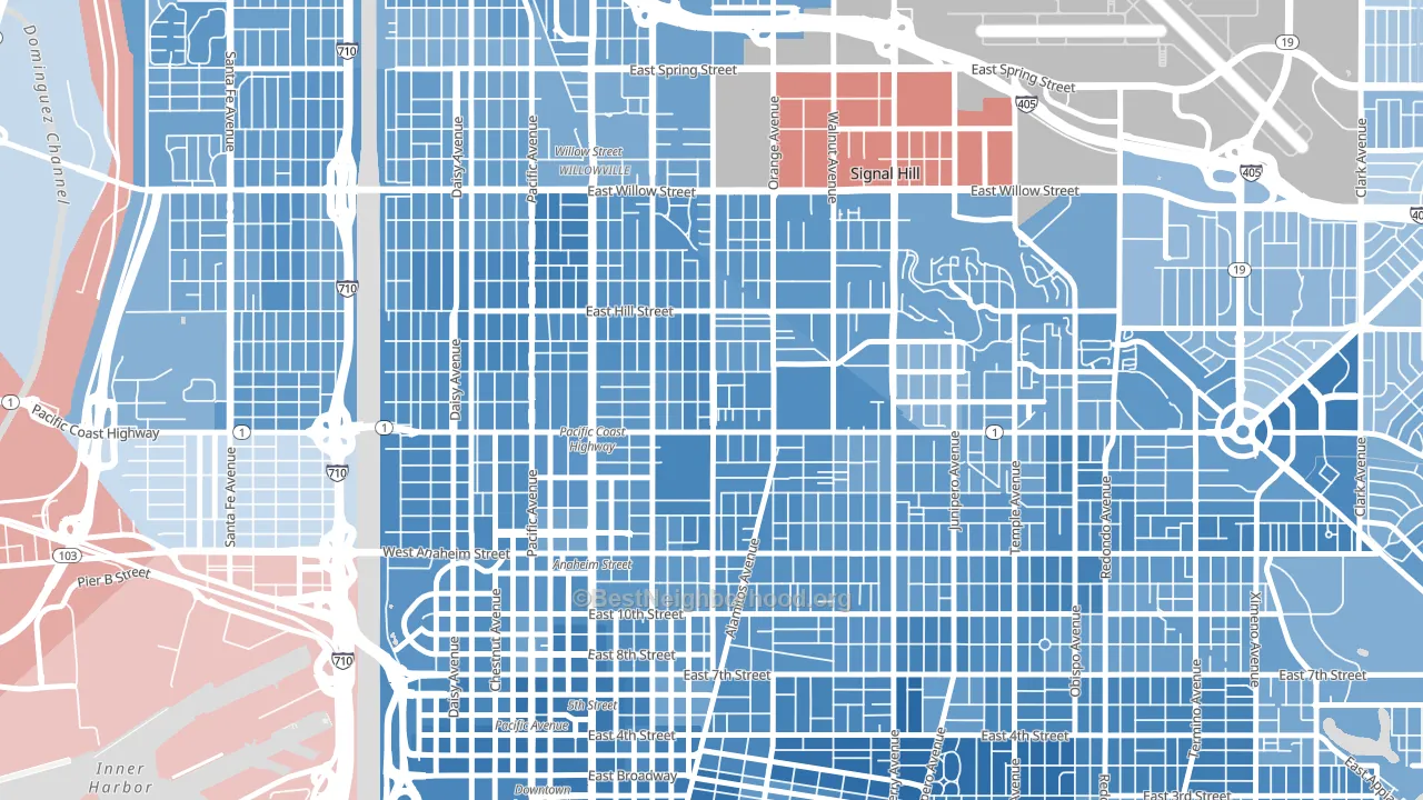 Poly High District, Long Beach, CA block-group political-lean map