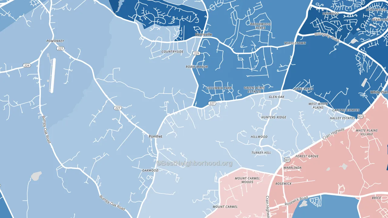 Pomfret, MD block-group political-lean map