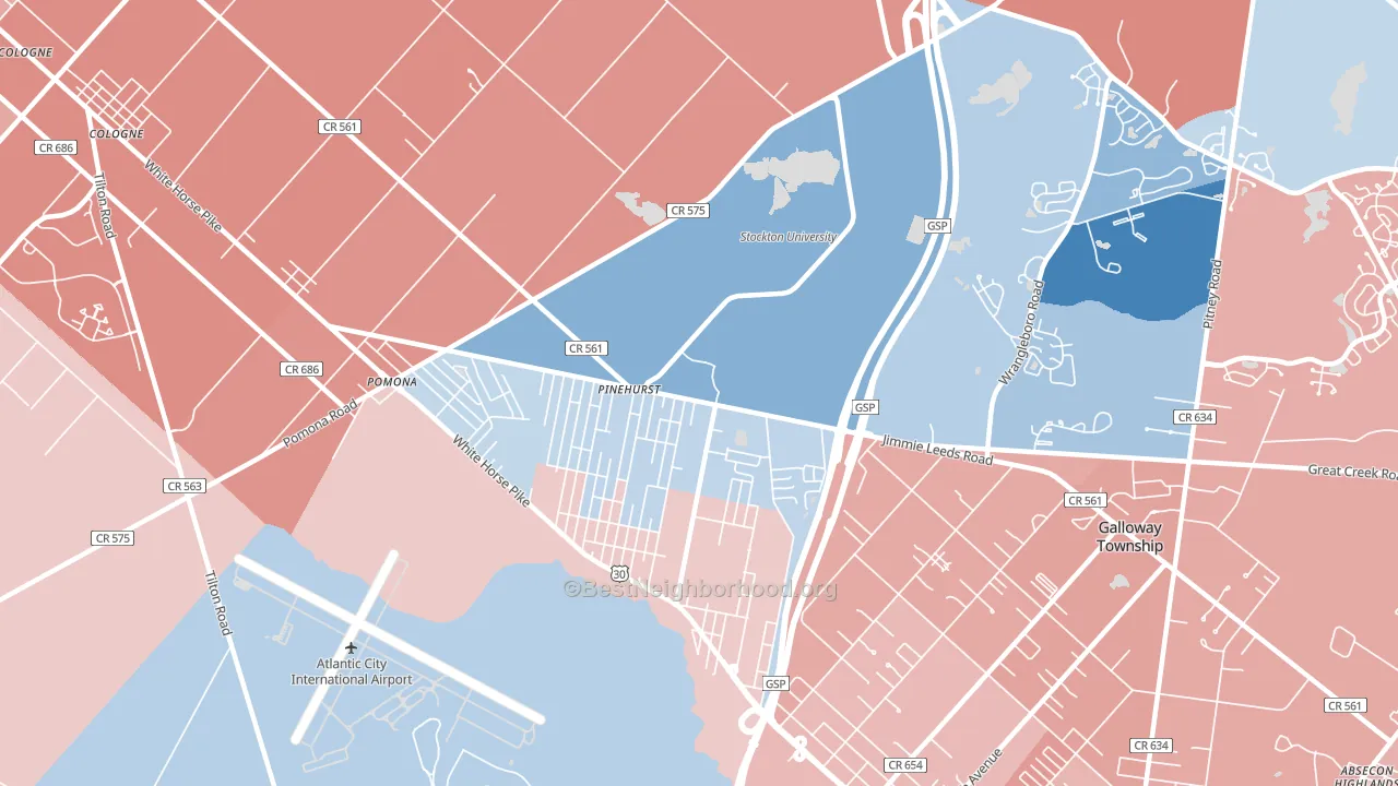 Pomona, NJ block-group political-lean map