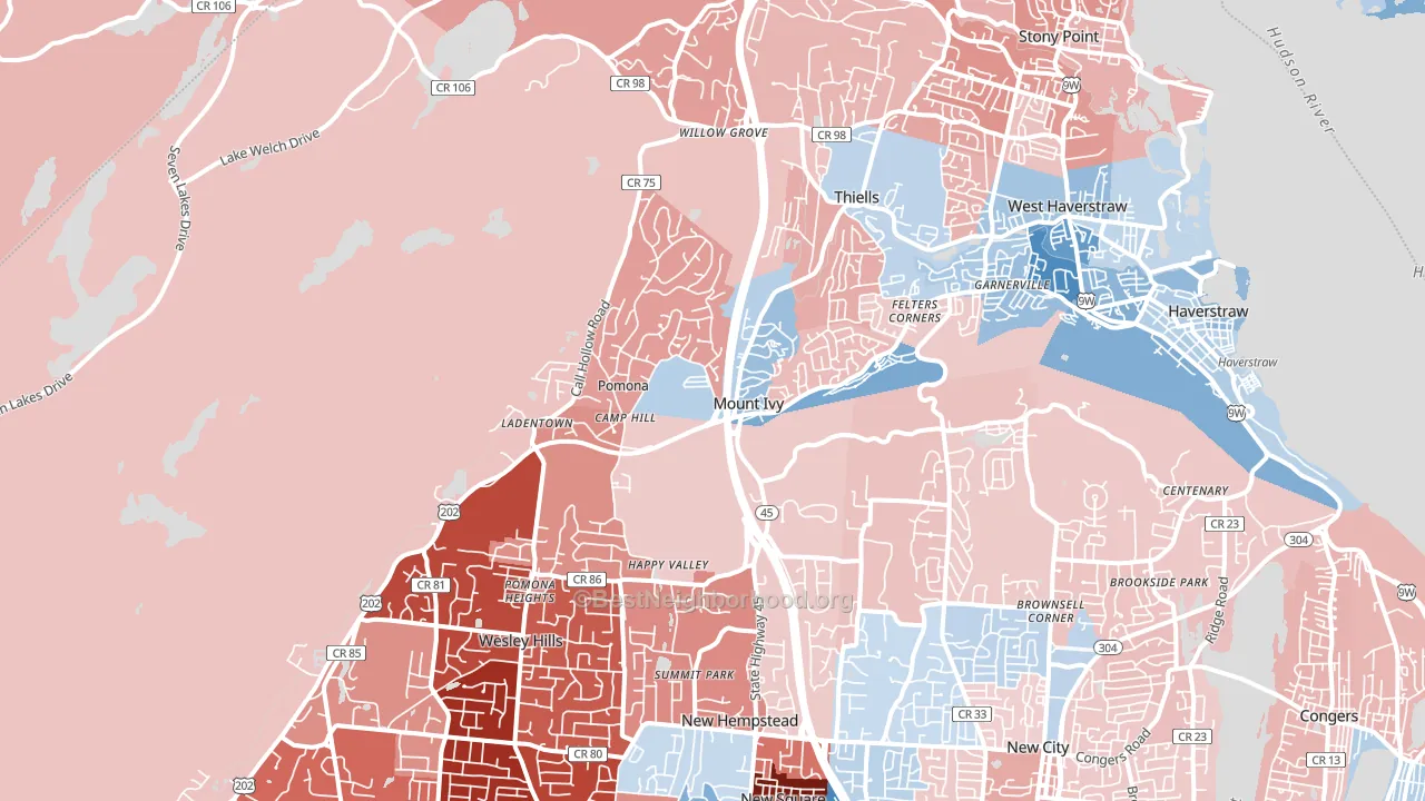 Pomona, NY block-group political-lean map