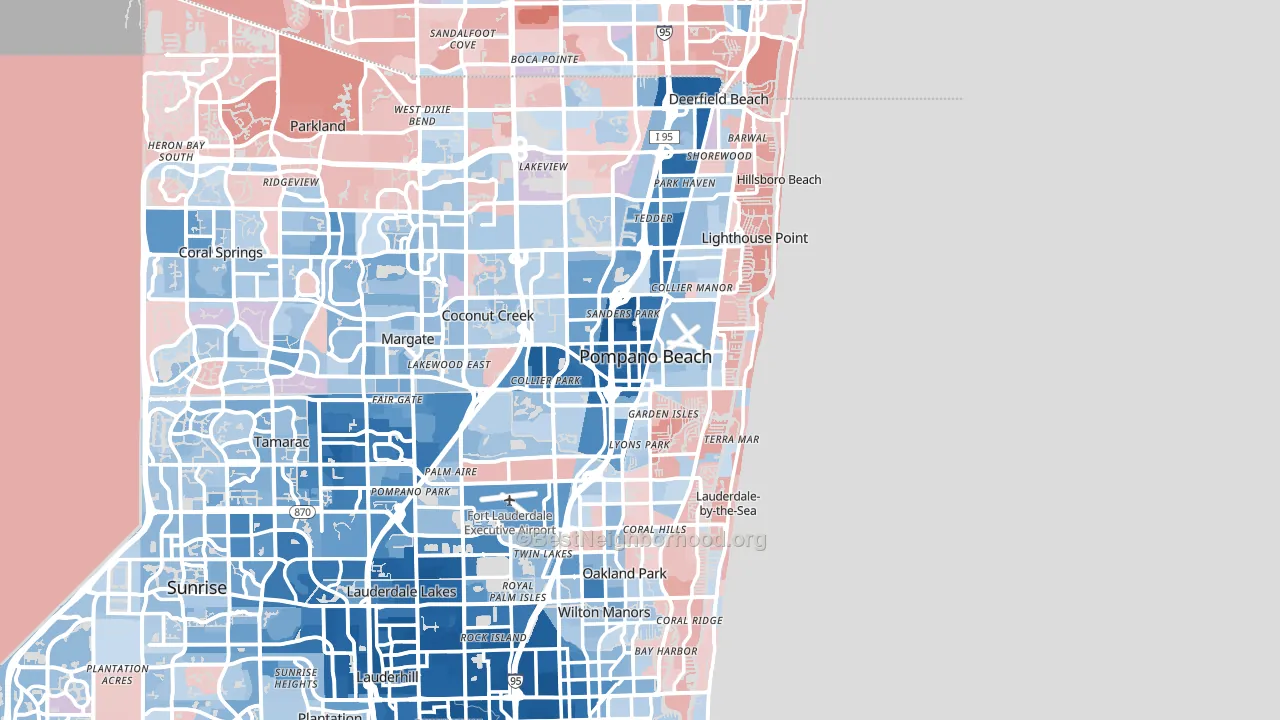 Pompano Beach, FL block-group political-lean map