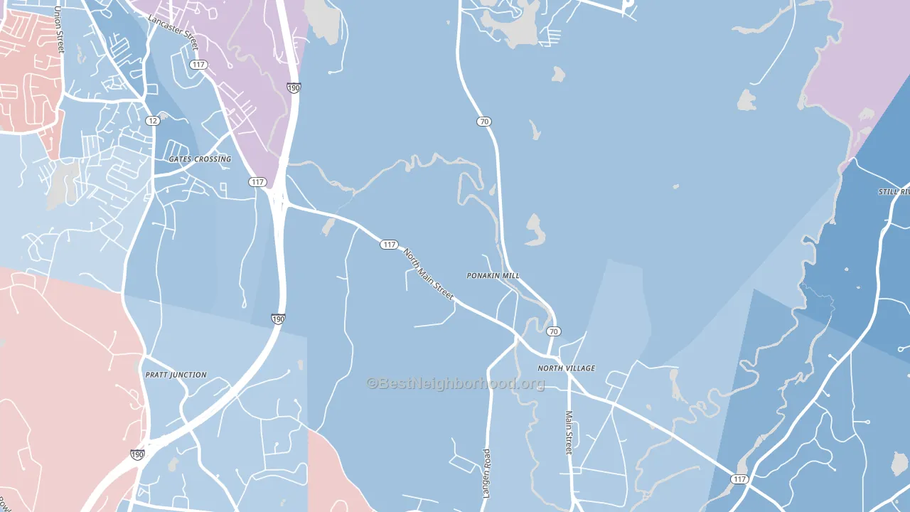 Ponakin Mill, MA block-group political-lean map